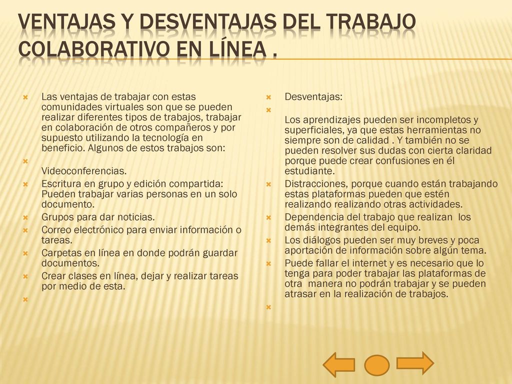 Ventajas y desventajas del trabajo colaborativo en línea .