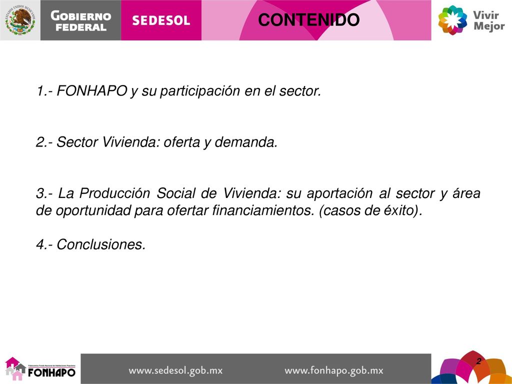 CONTENIDO 1.- FONHAPO y su participación en el sector.