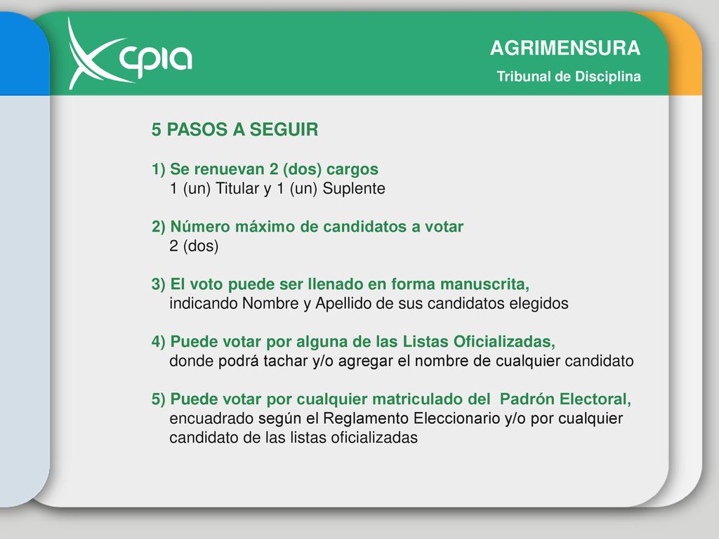 AGRIMENSURA 5 PASOS A SEGUIR 1) Se renuevan 2 (dos) cargos