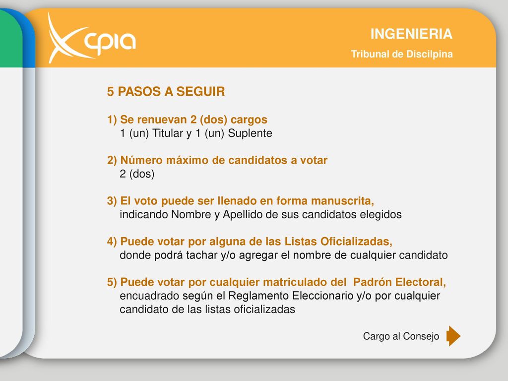 INGENIERIA 5 PASOS A SEGUIR 1) Se renuevan 2 (dos) cargos