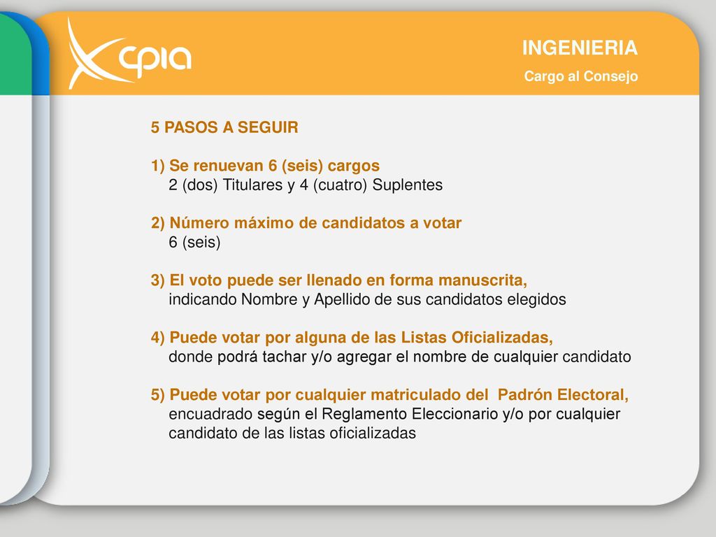 INGENIERIA 5 PASOS A SEGUIR 1) Se renuevan 6 (seis) cargos