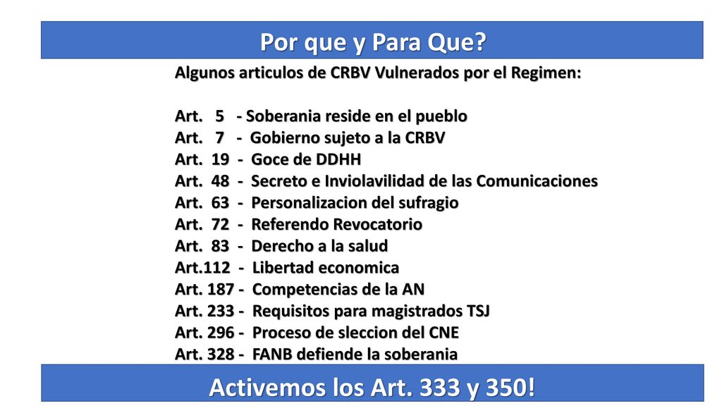 Por que y Para Que Activemos los Art. 333 y 350!