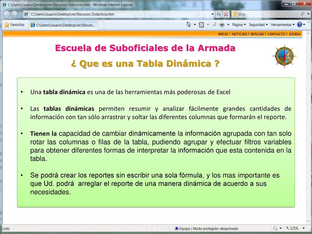 Escuela de Suboficiales de la Armada ¿ Que es una Tabla Dinámica