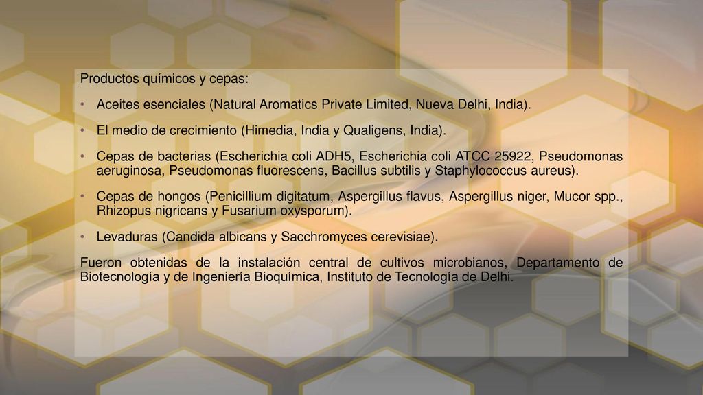 Productos químicos y cepas: