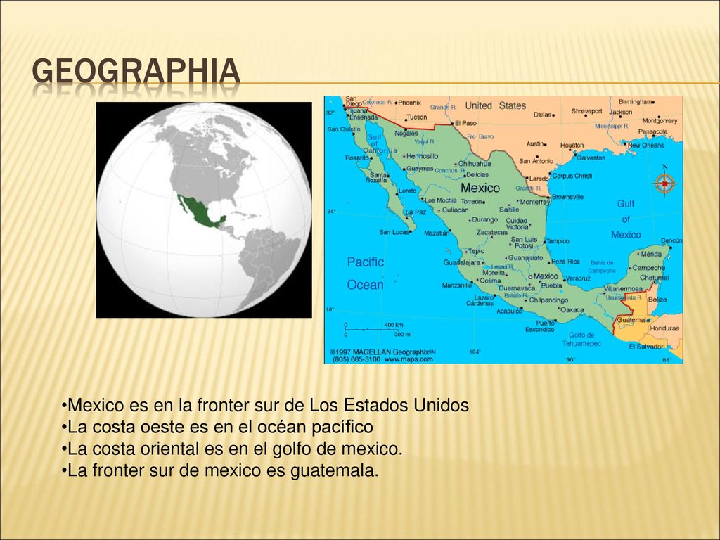 Geographia Mexico es en la fronter sur de Los Estados Unidos