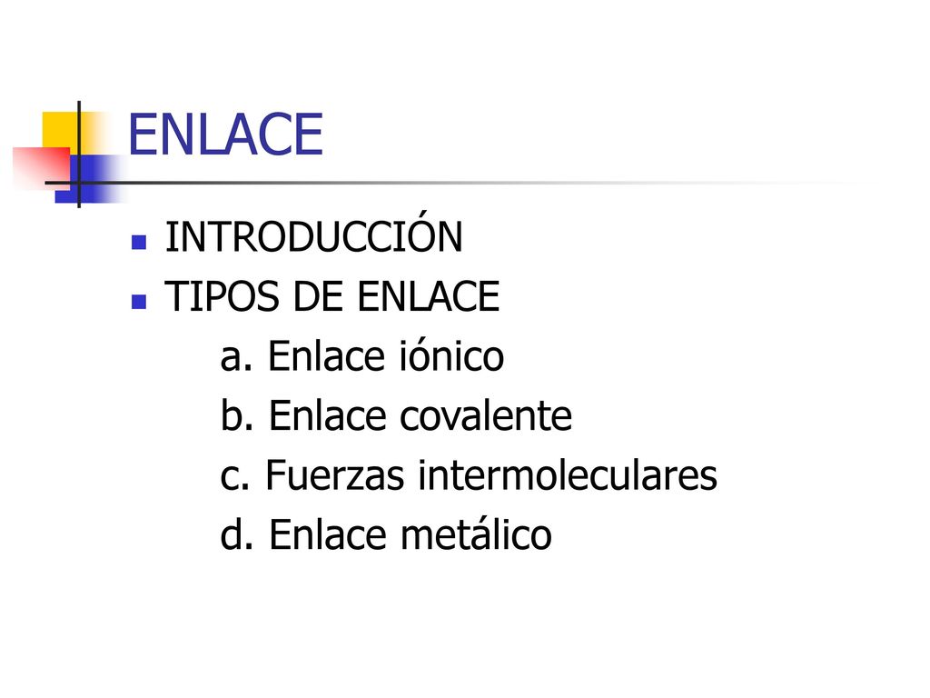 ENLACE INTRODUCCIÓN TIPOS DE ENLACE a. Enlace iónico