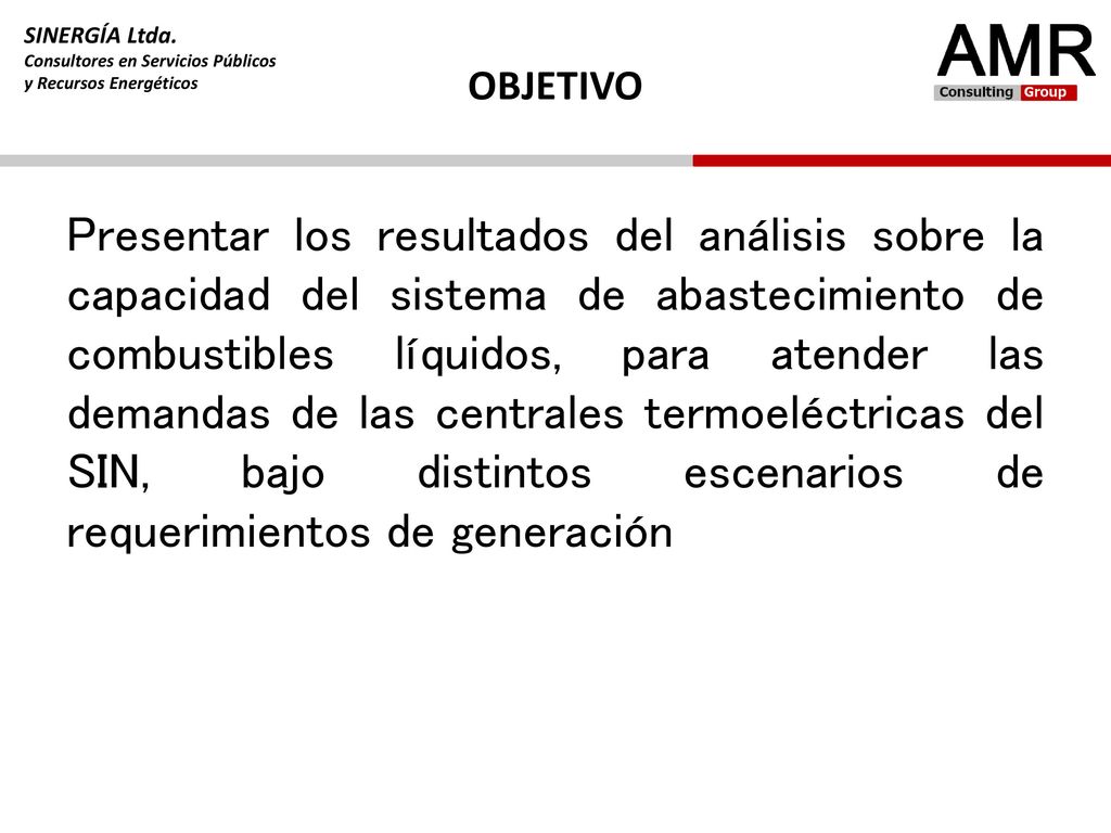 SINERGÍA Ltda. Consultores en Servicios Públicos. y Recursos Energéticos. OBJETIVO.