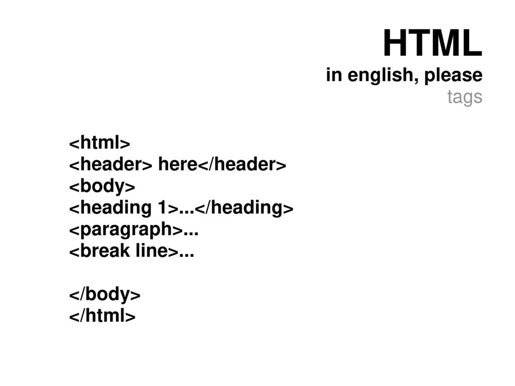 HTML in english, please tags <html>