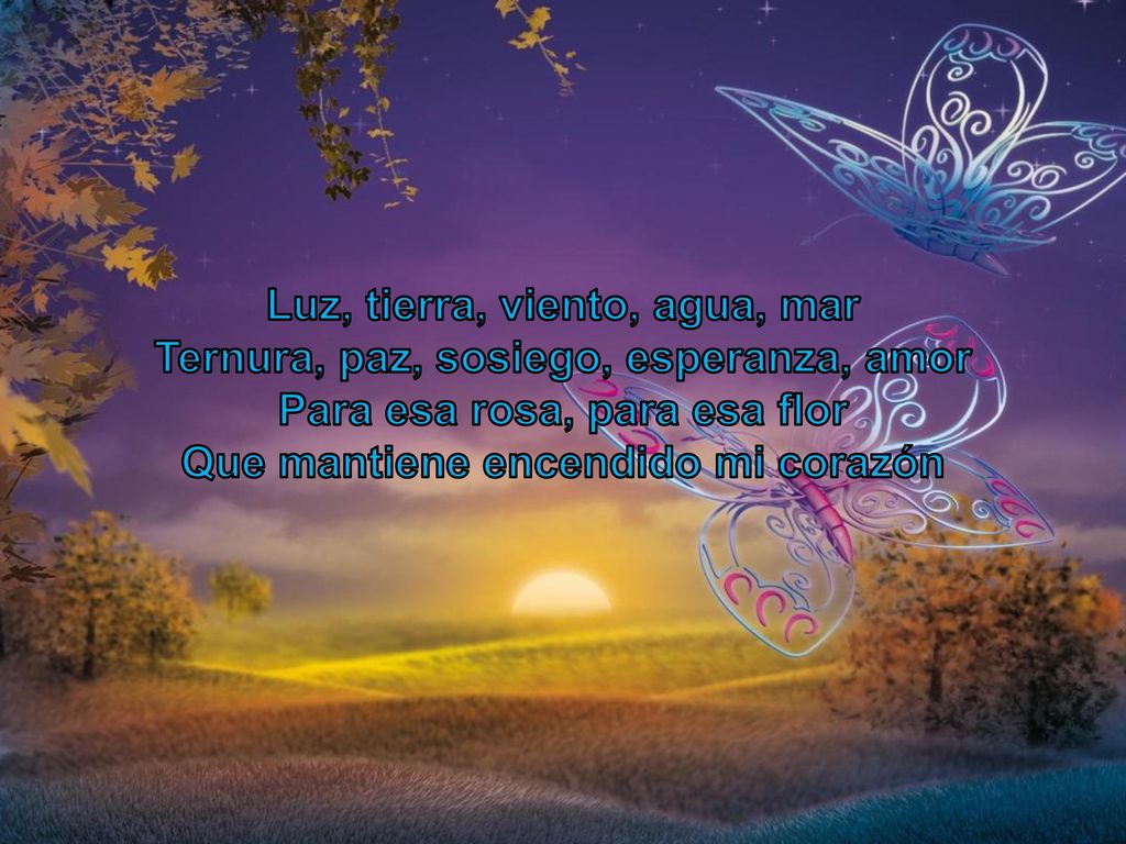 Luz, tierra, viento, agua, mar Ternura, paz, sosiego, esperanza, amor
