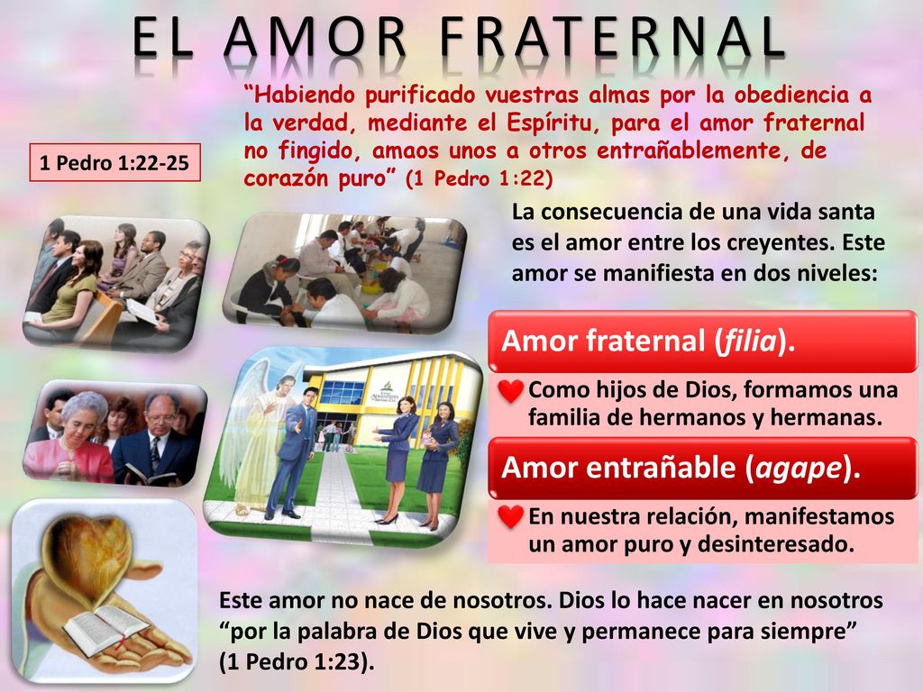 EL AMOR FRATERNAL Amor fraternal (filia). Amor entrañable (agape).