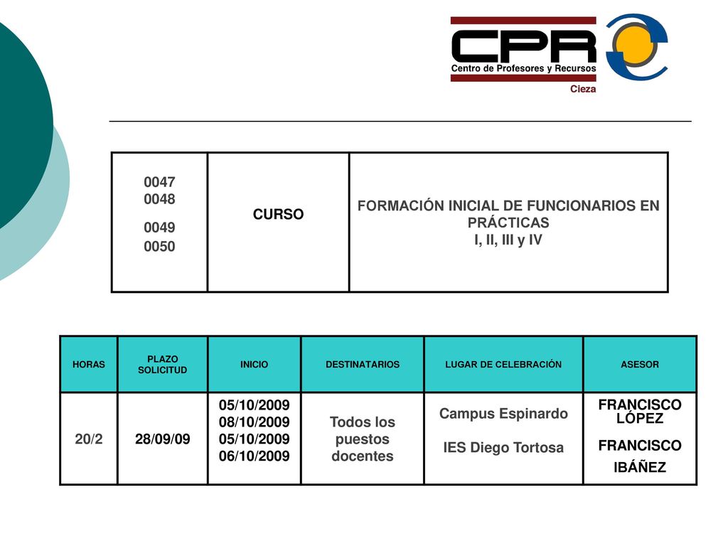 FORMACIÓN INICIAL DE FUNCIONARIOS EN PRÁCTICAS I, II, III y IV