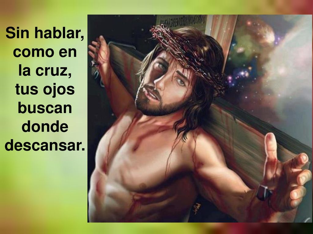 Sin hablar, como en la cruz, tus ojos buscan donde descansar.