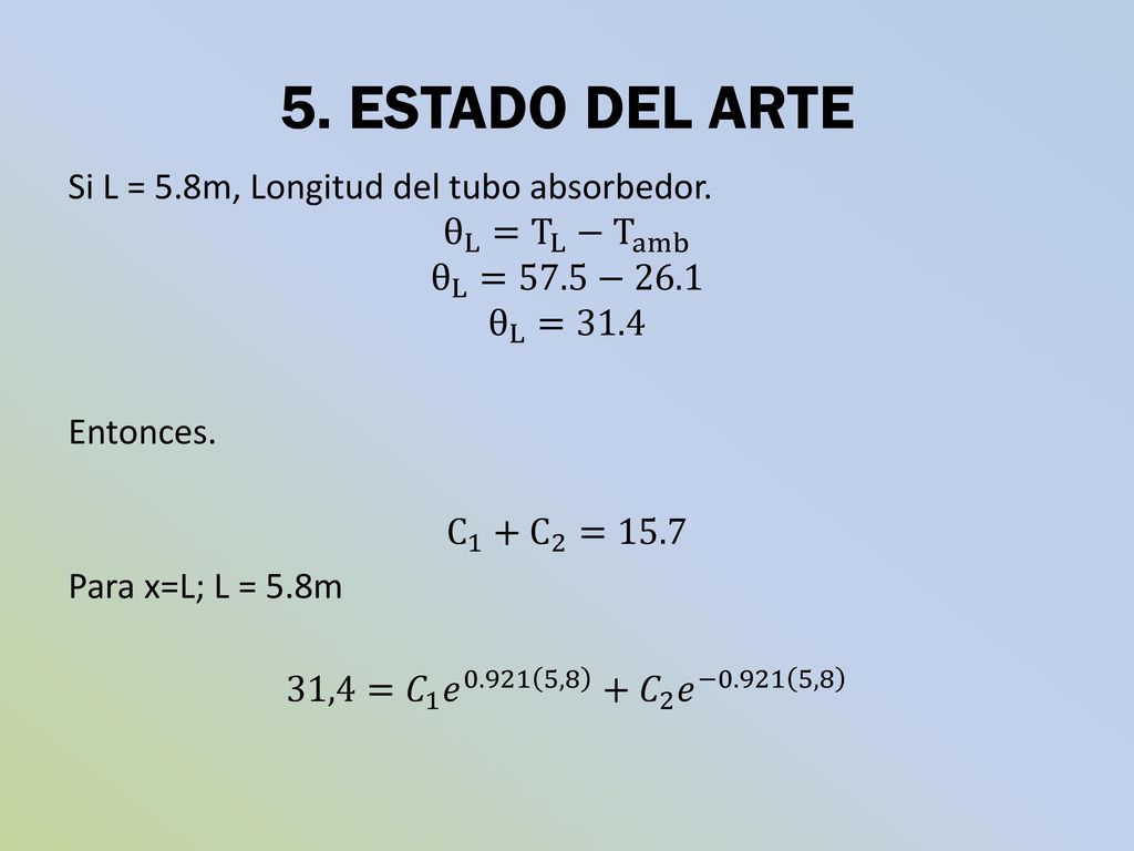 5. ESTADO DEL ARTE Si L = 5.8m, Longitud del tubo absorbedor.