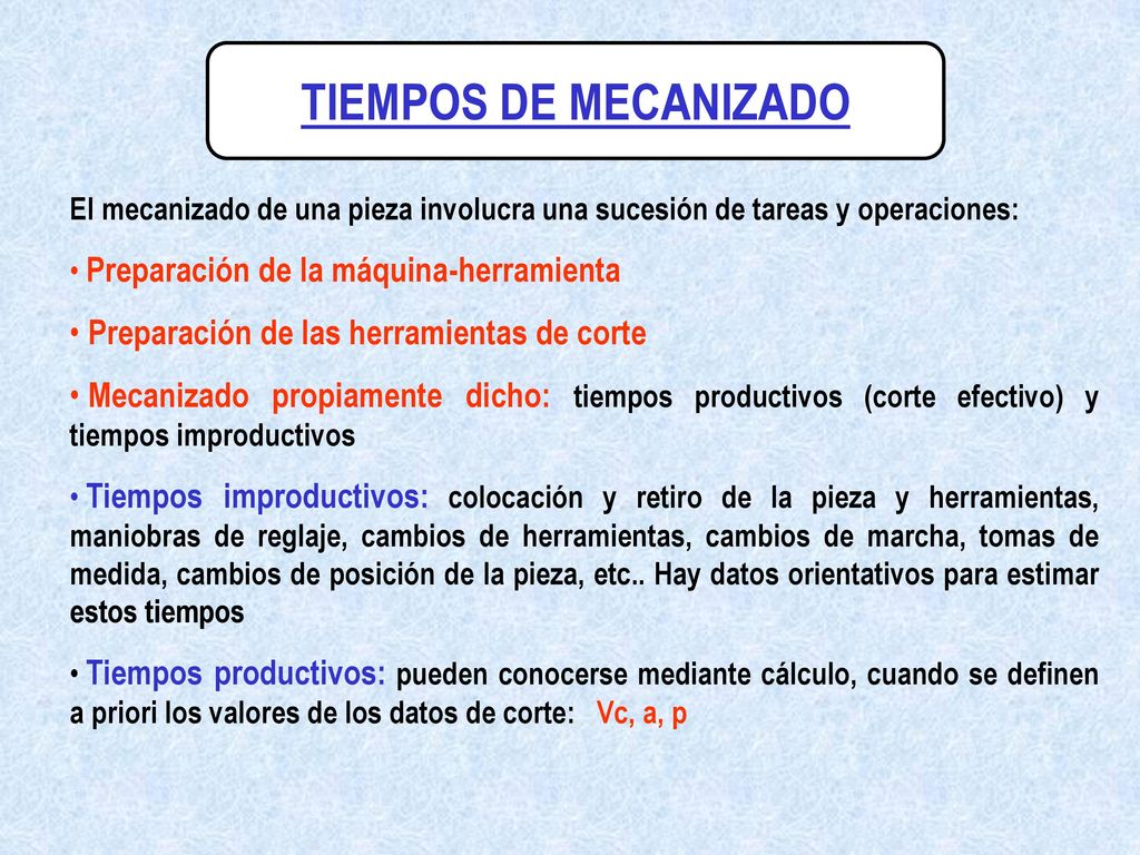TIEMPOS DE MECANIZADO Preparación de las herramientas de corte