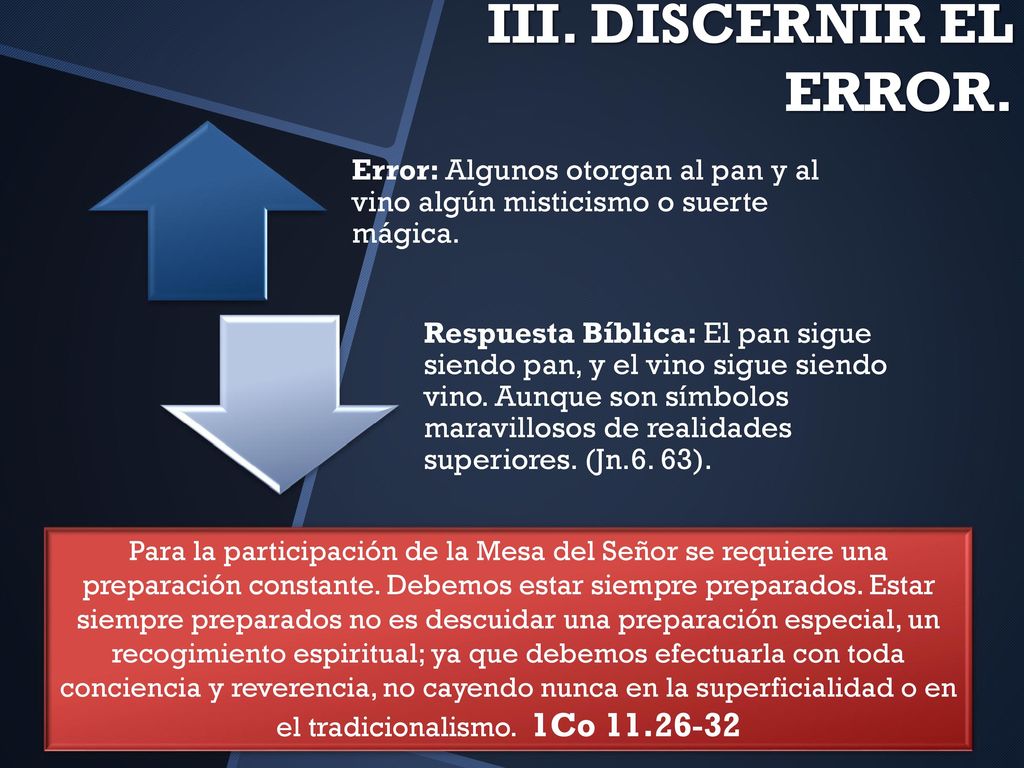 III. DISCERNIR EL ERROR. Error: Algunos otorgan al pan y al vino algún misticismo o suerte mágica.