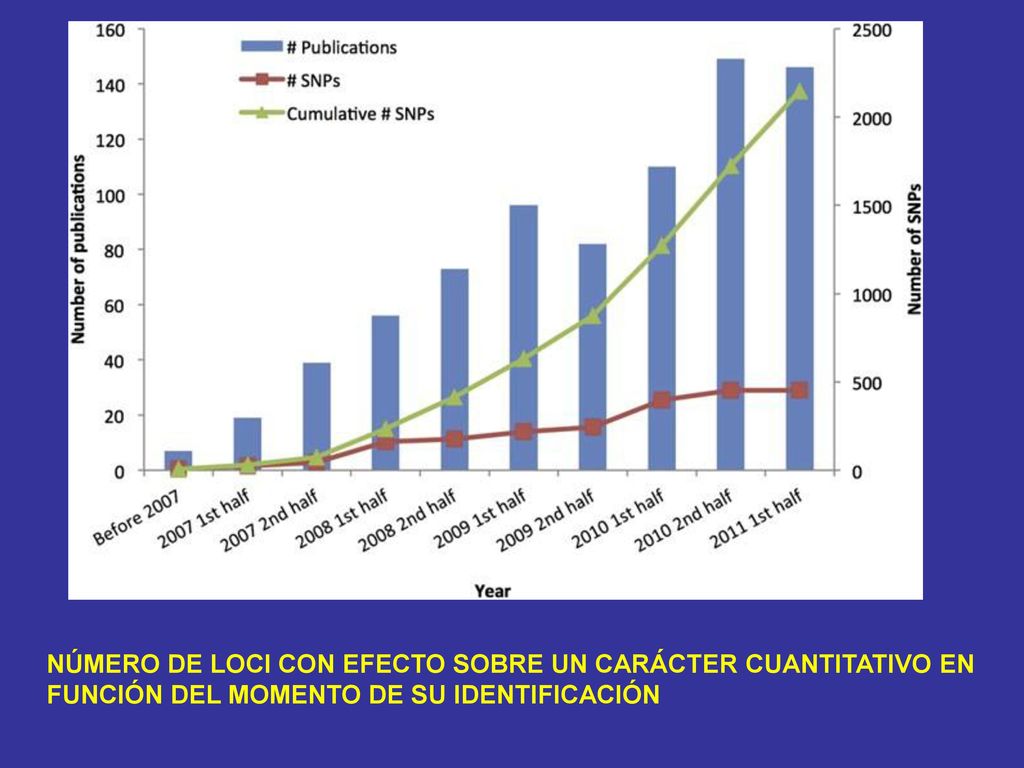 NÚMERO DE LOCI CON EFECTO SOBRE UN CARÁCTER CUANTITATIVO EN FUNCIÓN DEL MOMENTO DE SU IDENTIFICACIÓN