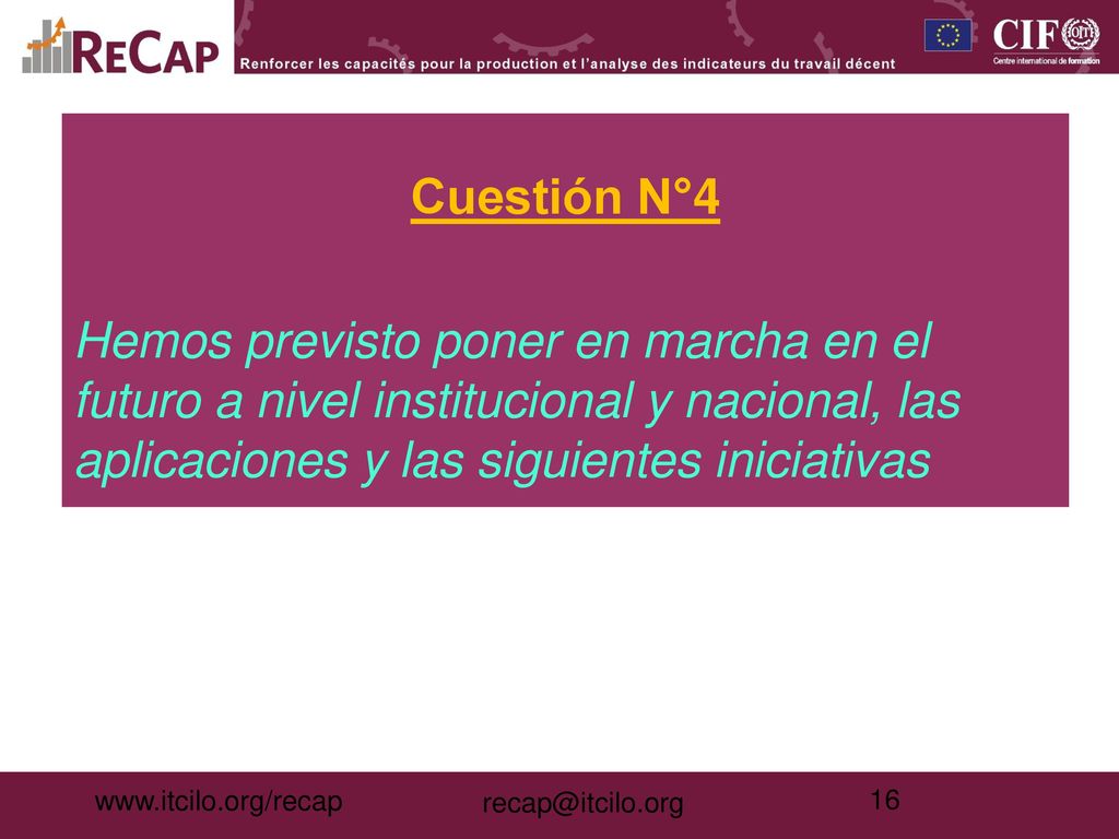 Cuestión N°4 Hemos previsto poner en marcha en el futuro a nivel institucional y nacional, las aplicaciones y las siguientes iniciativas.