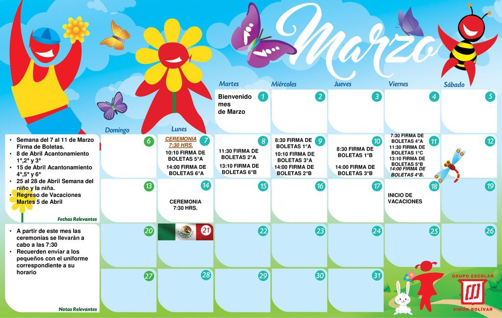 Bienvenido mes de Marzo Semana del 7 al 11 de Marzo Firma de Boletas.