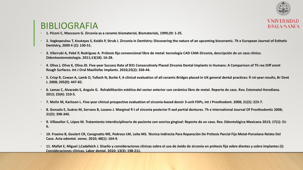 BIBLIOGRAFIA 1. Piconi C, Maccauro G. Zirconia as a ceramic biomaterial, Biomaterials, 1999;20: