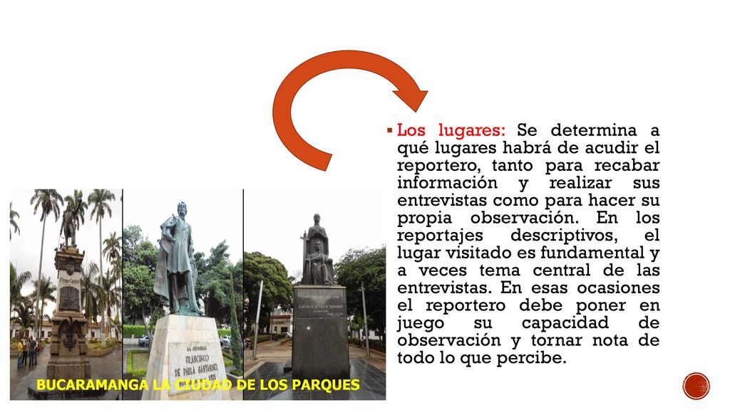 Los lugares: Se determina a qué lugares habrá de acudir el reportero, tanto para recabar información y realizar sus entrevistas como para hacer su propia observación.