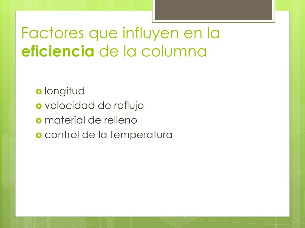 Factores que influyen en la eficiencia de la columna
