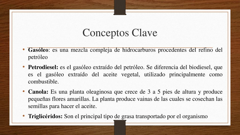 Conceptos Clave Gasóleo: es una mezcla compleja de hidrocarburos procedentes del refino del petróleo.
