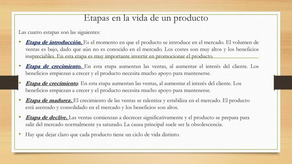 Etapas en la vida de un producto