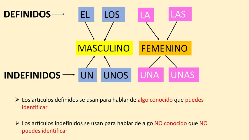 DEFINIDOS EL LOS LA LAS MASCULINO FEMENINO INDEFINIDOS UN UNOS UNA
