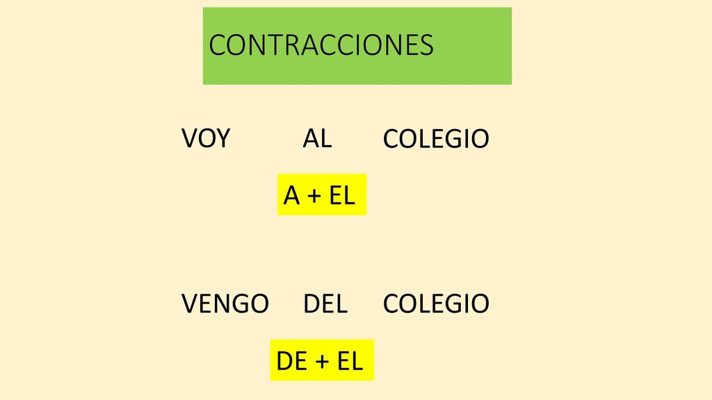 CONTRACCIONES VOY AL COLEGIO A + EL VENGO DEL COLEGIO DE + EL