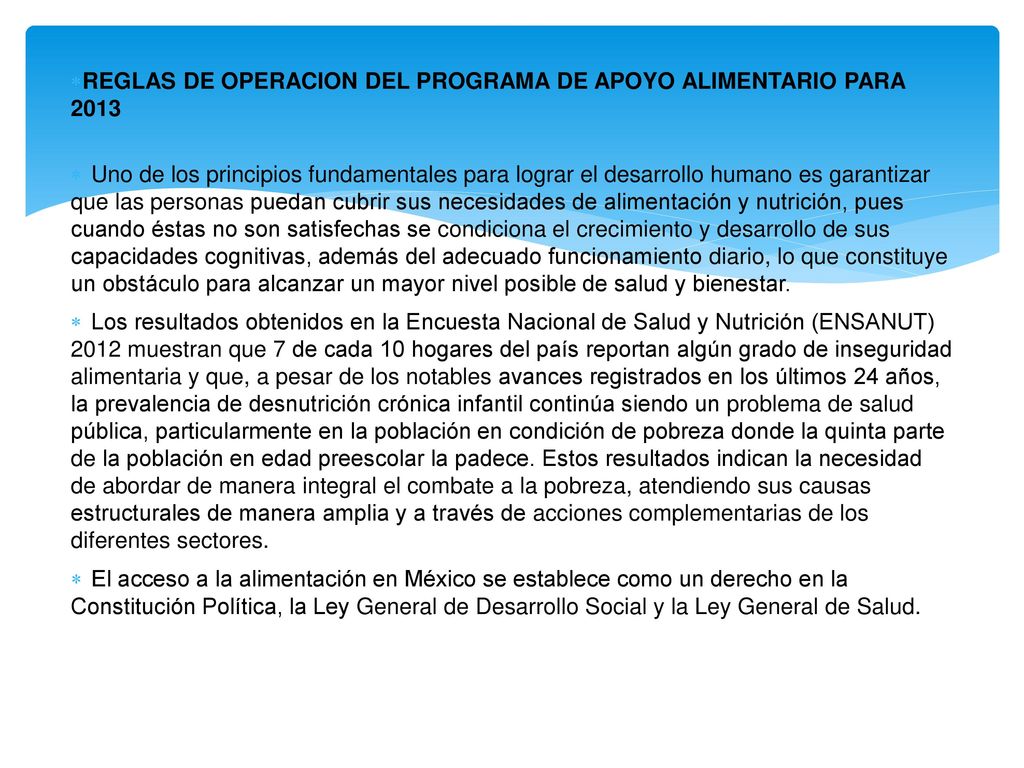 REGLAS DE OPERACION DEL PROGRAMA DE APOYO ALIMENTARIO PARA 2013