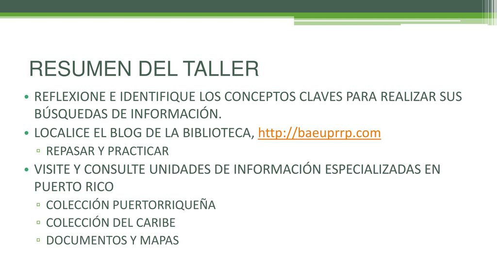 RESUMEN DEL TALLER REFLEXIONE E IDENTIFIQUE LOS CONCEPTOS CLAVES PARA REALIZAR SUS BÚSQUEDAS DE INFORMACIÓN.