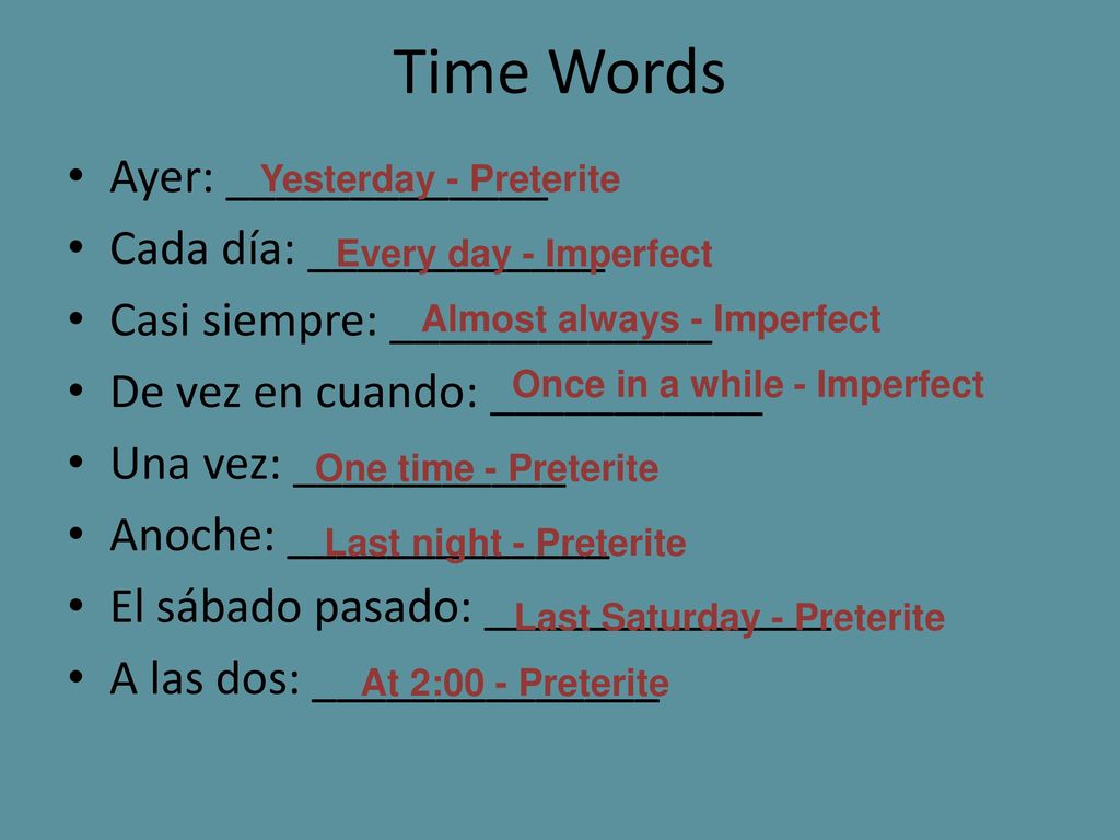 Time Words Ayer: _____________ Cada día: ____________