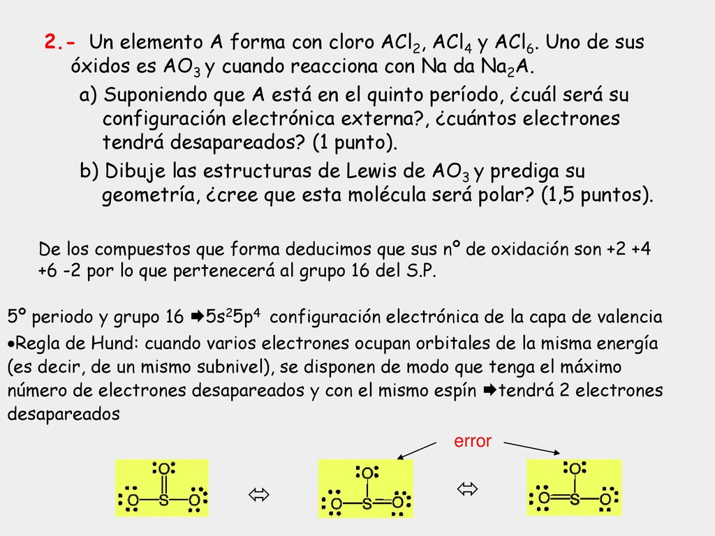 2. - Un elemento A forma con cloro ACl2, ACl4 y ACl6