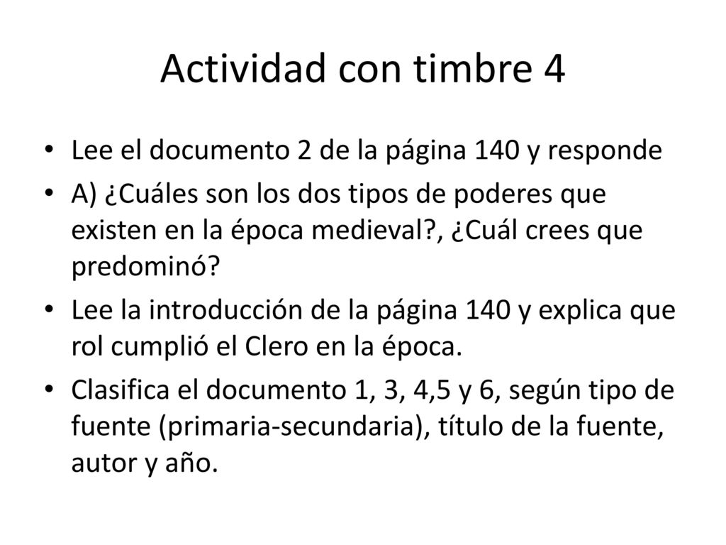 Actividad con timbre 4 Lee el documento 2 de la página 140 y responde