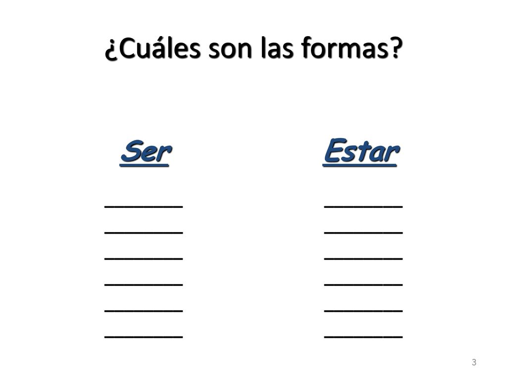 ¿Cuáles son las formas Ser Estar ________ ________