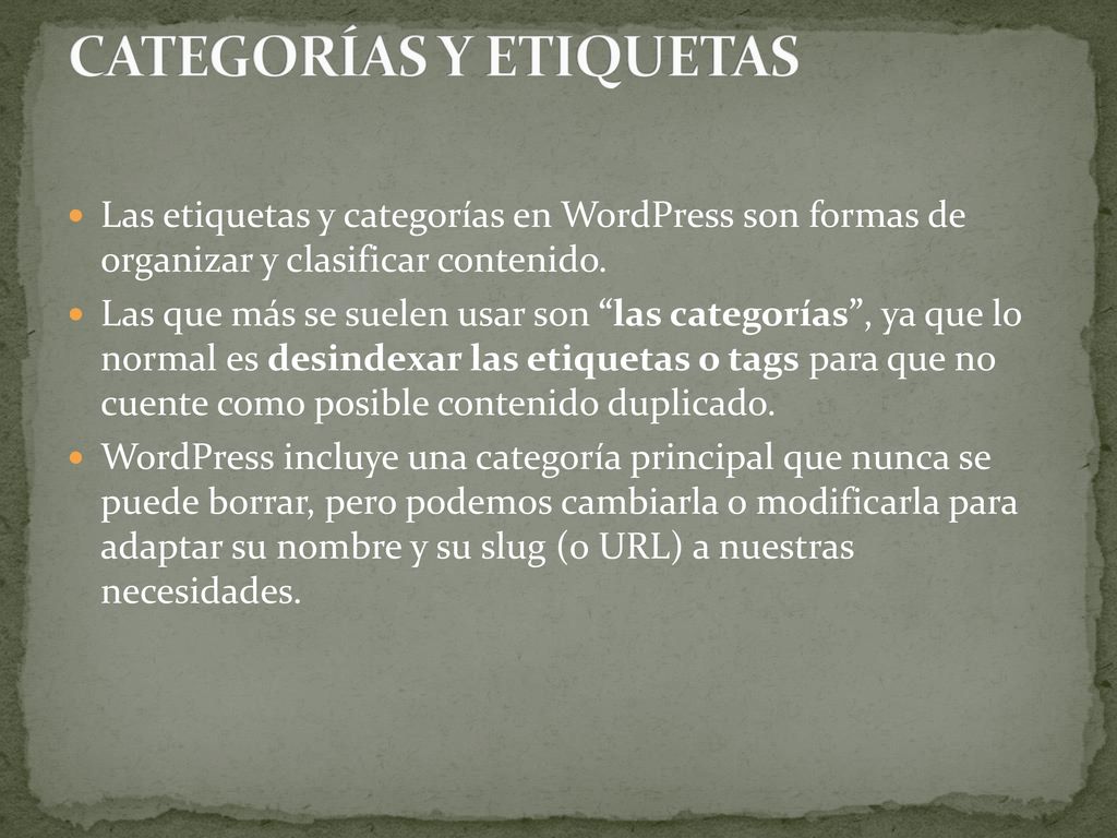 CATEGORÍAS Y ETIQUETAS
