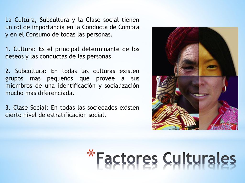 La Cultura, Subcultura y la Clase social tienen un rol de importancia en la Conducta de Compra y en el Consumo de todas las personas.