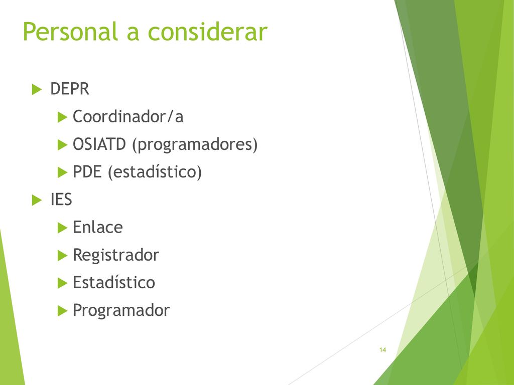 Personal a considerar DEPR Coordinador/a OSIATD (programadores)