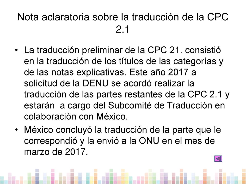 Nota aclaratoria sobre la traducción de la CPC 2.1