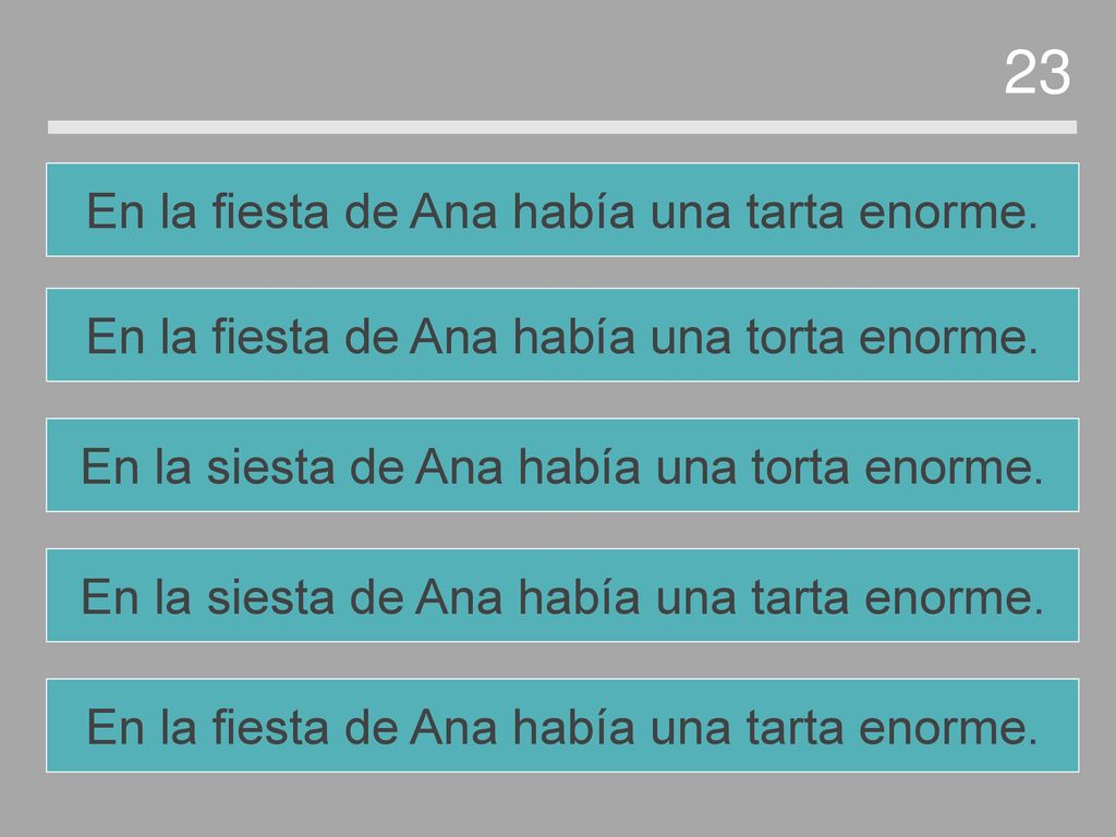 23 En la fiesta de Ana había una tarta enorme.
