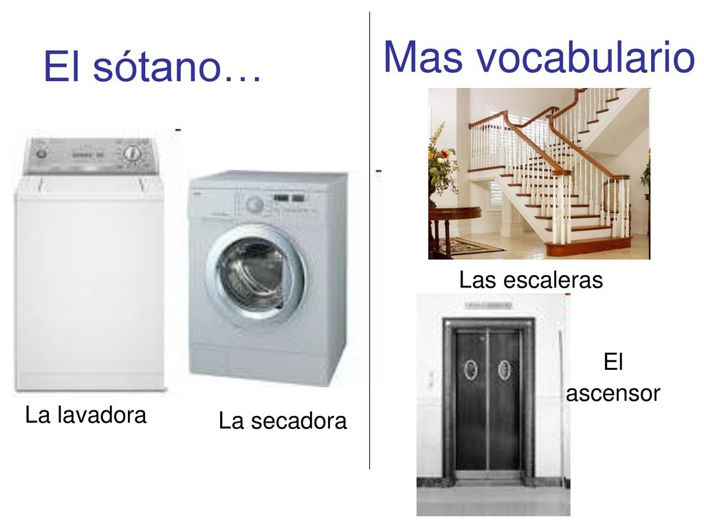Mas vocabulario El sótano… Las escaleras El ascensor La lavadora