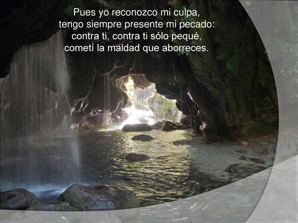 Pues yo reconozco mi culpa, tengo siempre presente mi pecado: contra ti, contra ti sólo pequé, cometí la maldad que aborreces.