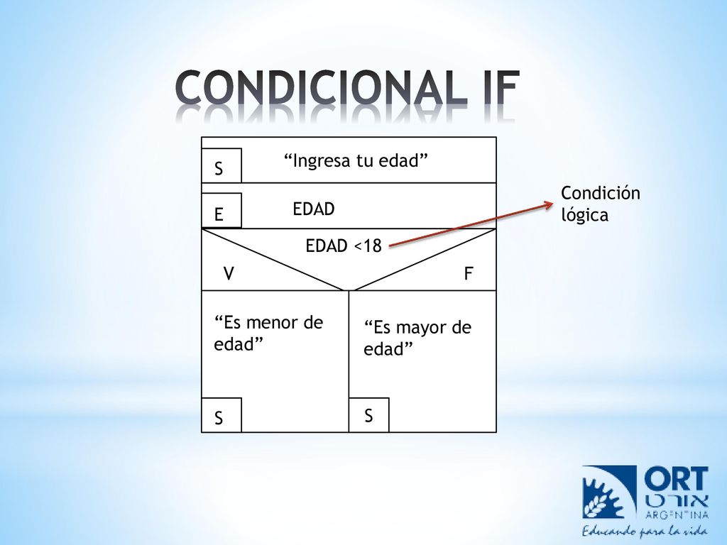 CONDICIONAL IF E S Ingresa tu edad EDAD Condición lógica EDAD <18