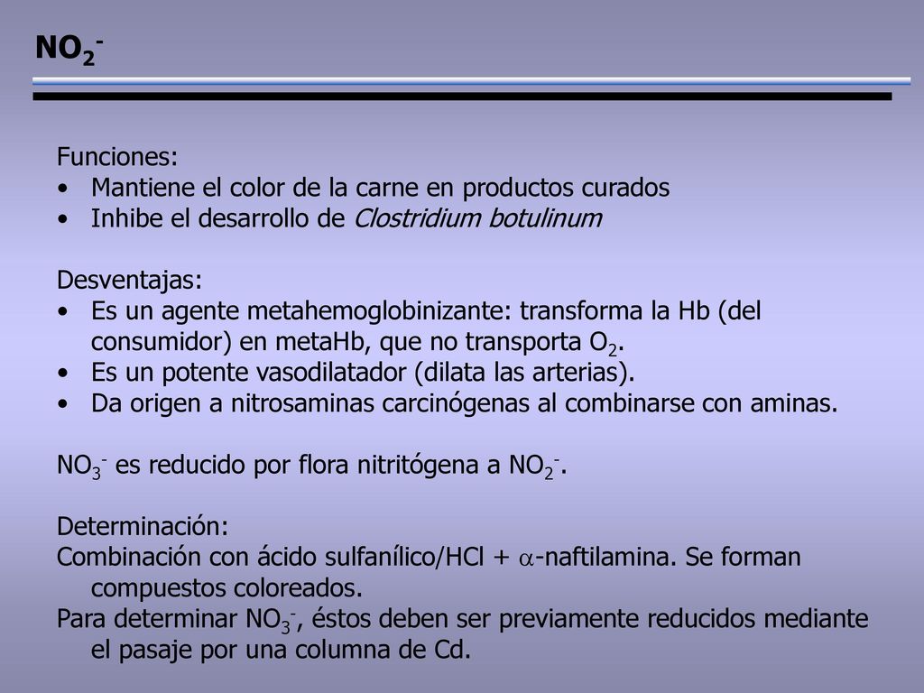 NO2- Funciones: Mantiene el color de la carne en productos curados