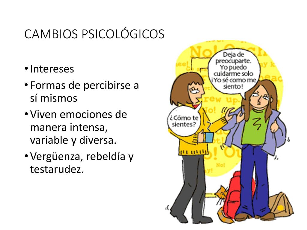 CAMBIOS PSICOLÓGICOS Intereses Formas de percibirse a sí mismos