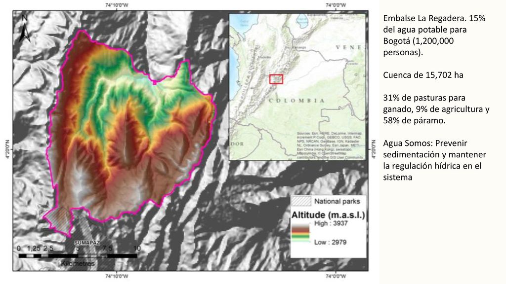 Embalse La Regadera. 15% del agua potable para Bogotá (1,200,000 personas).