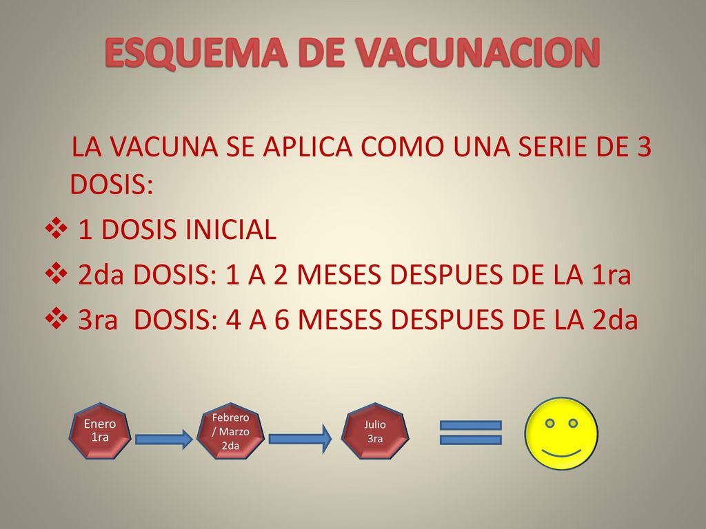 ESQUEMA DE VACUNACION LA VACUNA SE APLICA COMO UNA SERIE DE 3 DOSIS: