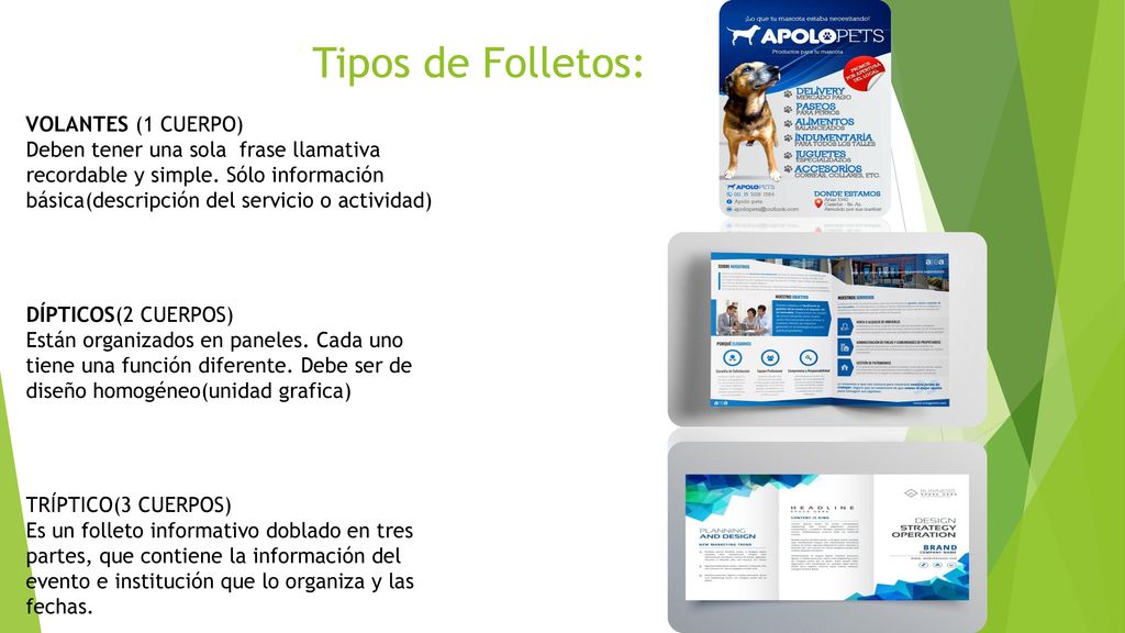 Tipos de Folletos: VOLANTES (1 CUERPO)