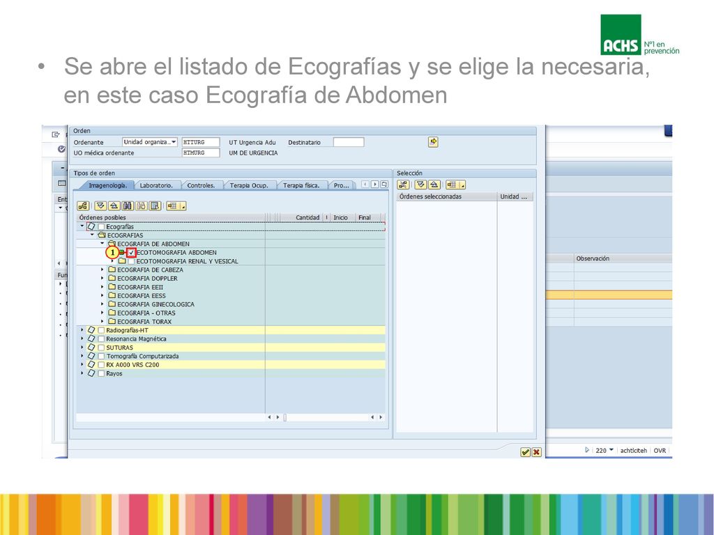 Se abre el listado de Ecografías y se elige la necesaria, en este caso Ecografía de Abdomen