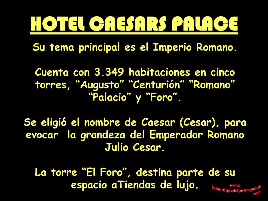 HOTEL CAESARS PALACE Su tema principal es el Imperio Romano.